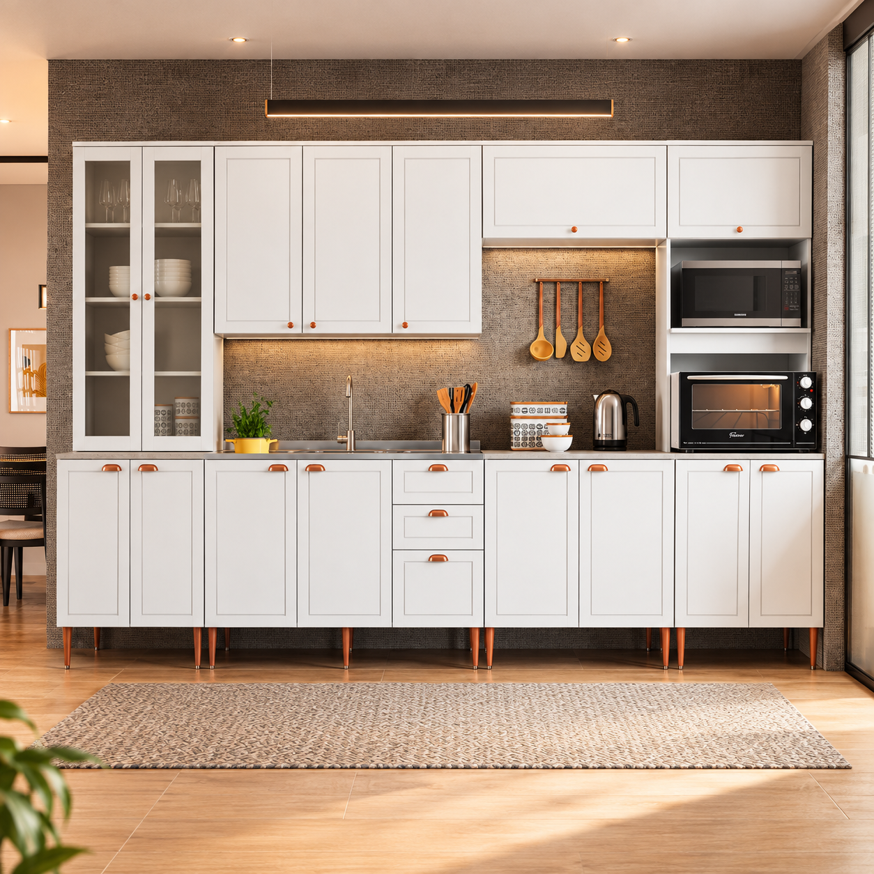 Cozinha Branca com Detalhes em Cobre
