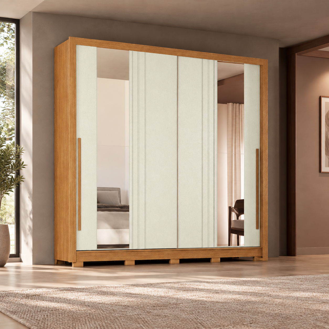 Guarda roupa moderno em tons naturais